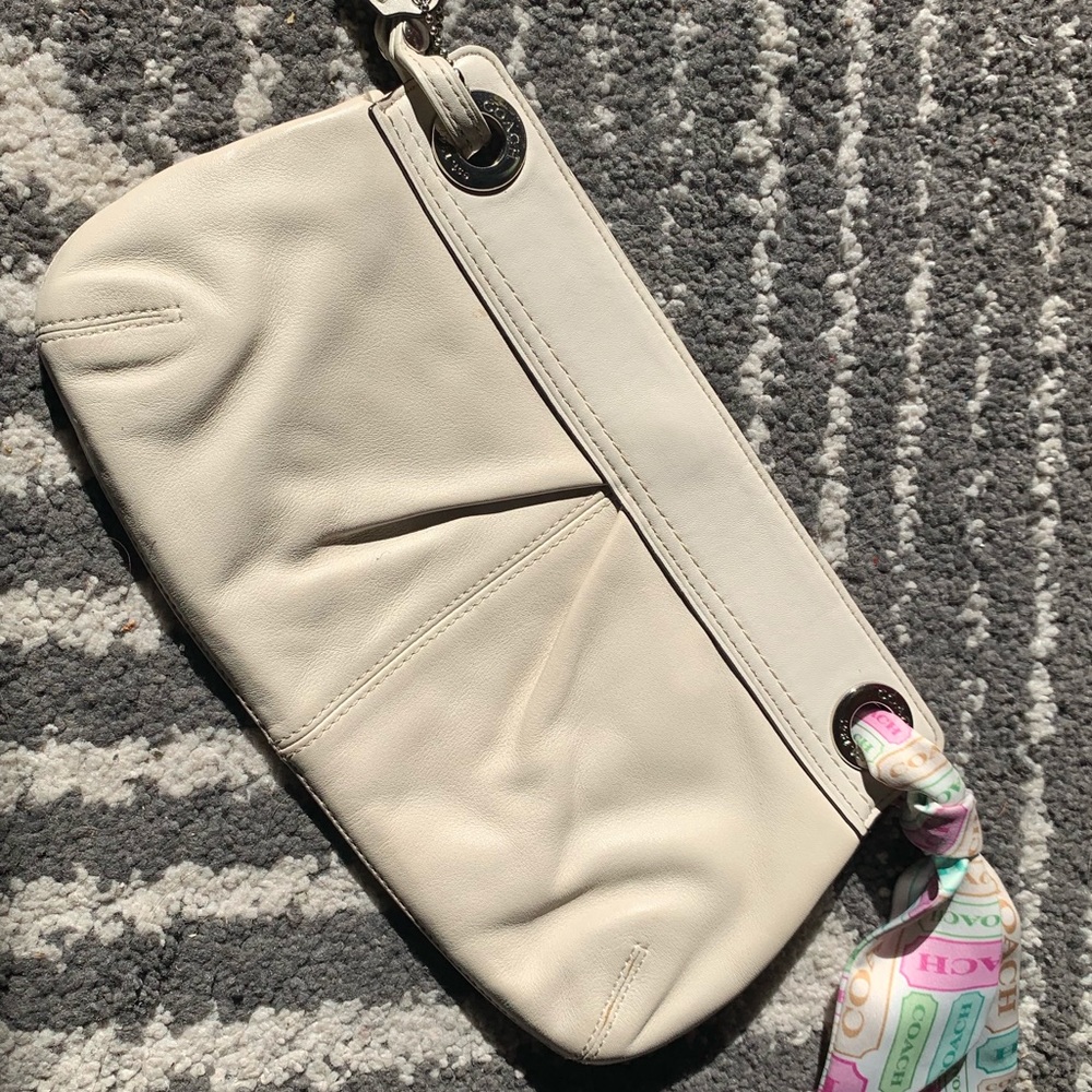 Coach cream wristlet clutch with signature scarf
